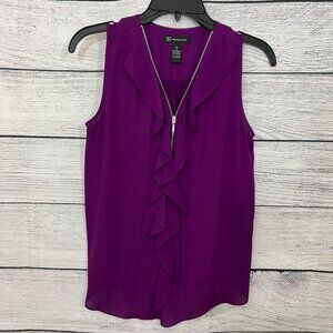 INC Sleeveless Ruffled Purple Blouse With Zipper & Shirred Back, Size XS